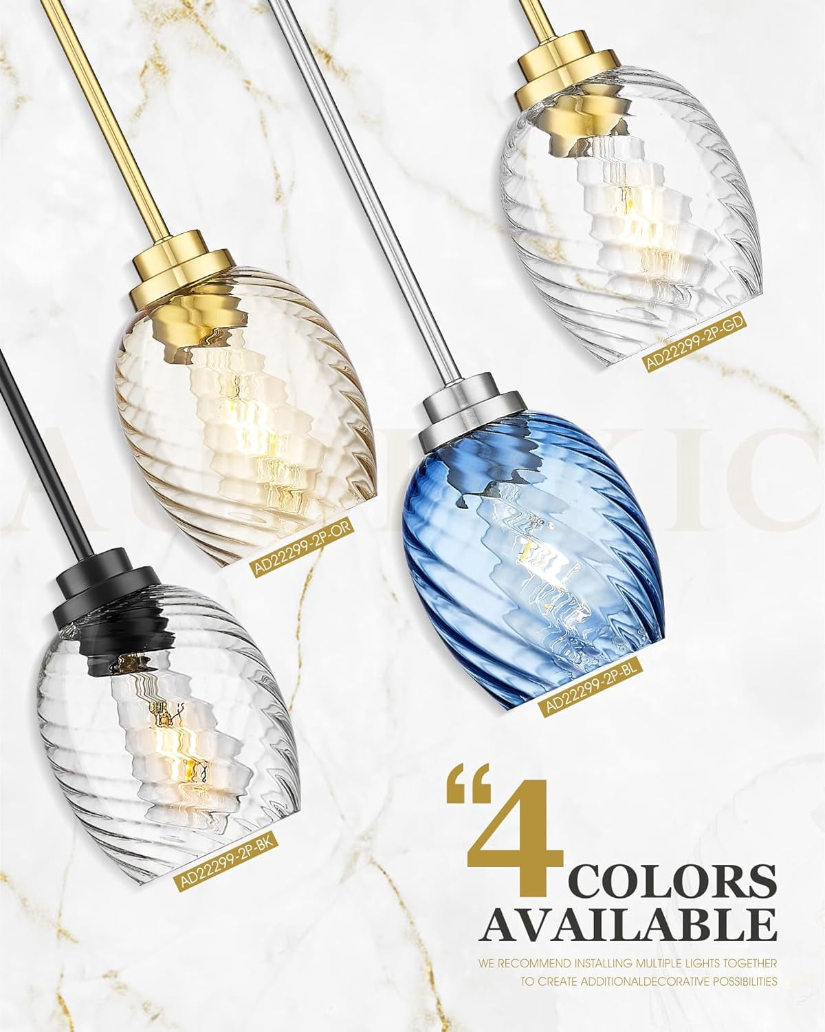 Gold Pendant Light, 1-Light Pendant Lights Kitchen Island with Striped Amber Glass Shade, Modern Hanging Light Fixtures for Entryway Dining Room, AD-22299-1P-OR