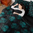 thumbnail image 4 of jejeloiu Romantic Rose Floral 7pcs Bedding Comforter Set,Cyan Sugar Skull Queen Bedding Sets For Teens Reversible, 4 of 8