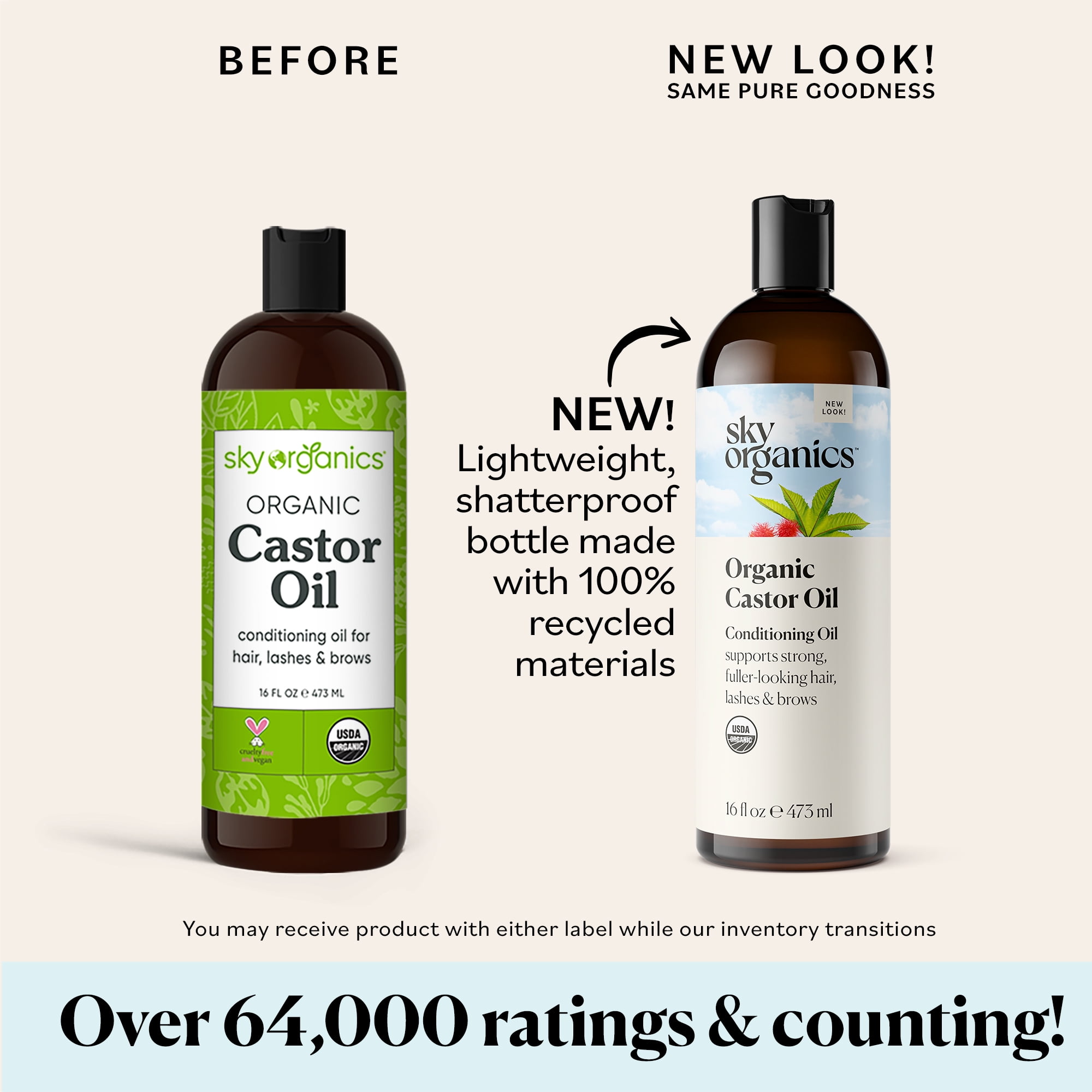 Sky Organics Organic Castor Oil to Condition for Fuller Looking Hair Lashes and Brows 16 fl oz