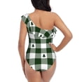 thumbnail image 5 of Easygdp Green White Lumberjack Plaid Women's One Shoulder Ruffle Monokini Bathing Suits with Removable Chest Pad, Quick Drying - Medium, 5 of 8