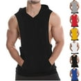 thumbnail image 5 of Chiccall Mens Athletic Cotton Hoodie Gym Workout Sleeveless Lightweight Cut Off Summer Muscle Tank Tops with Kangaroo Pocket Black, 5 of 5