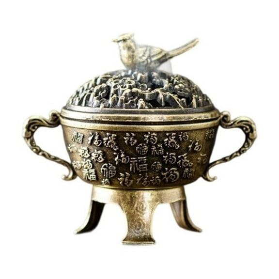 Antique Style Brass Incense Burner with Bird Lid, Decorative Aromatherapy Holder, Vintage Asian Design, Home Decor Gift