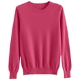 thumbnail image 4 of WTOBBY Women's Casual Lace Round Neck Base Layer Sweater, Knitted Long Sleeve Solid Color Top with Decorative Lace, Elegant and Comfortable Wear,Hot Pink S, 4 of 5