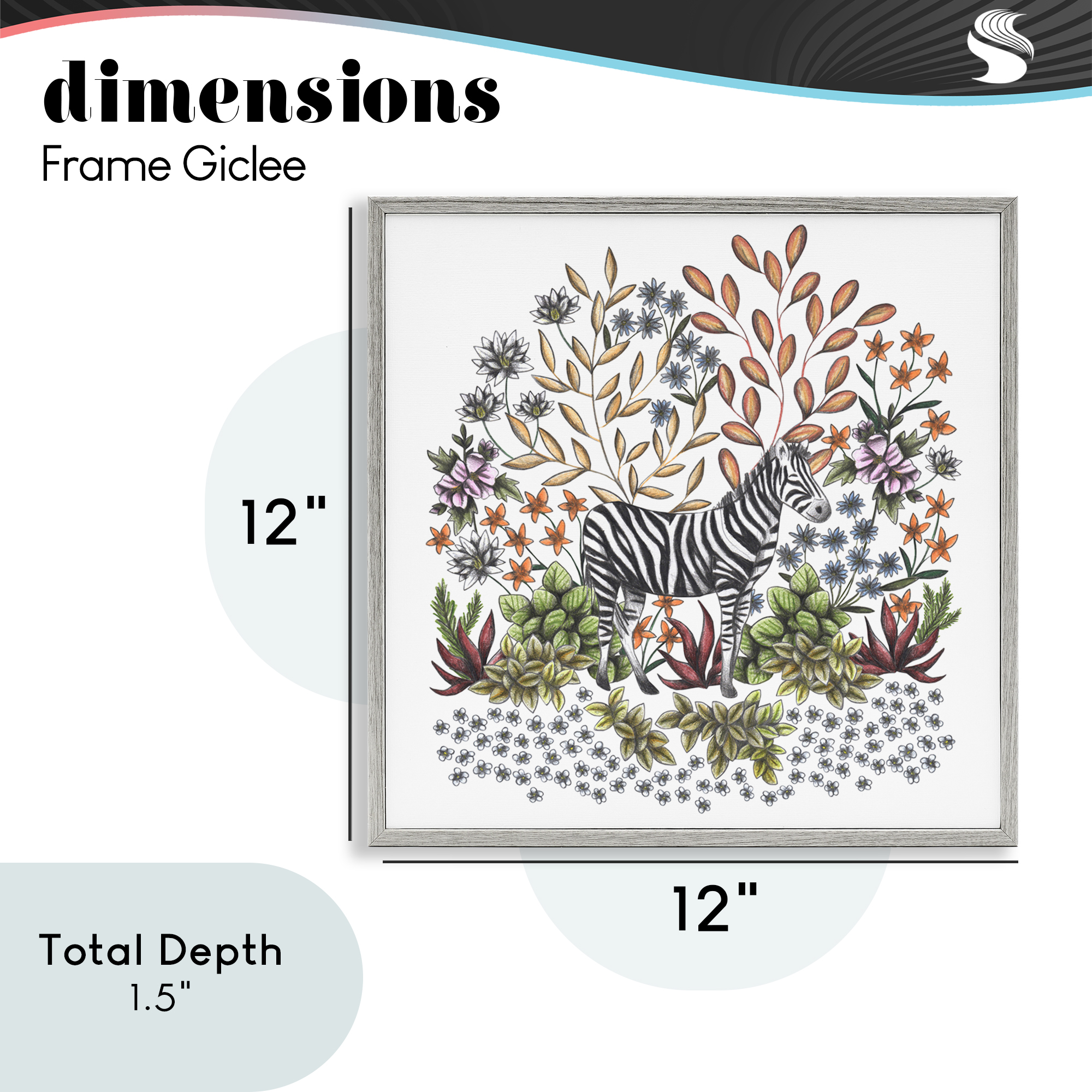 Jungle Wildlife Zebra Gray Framed Giclee Art, design by Cecilia Battaini