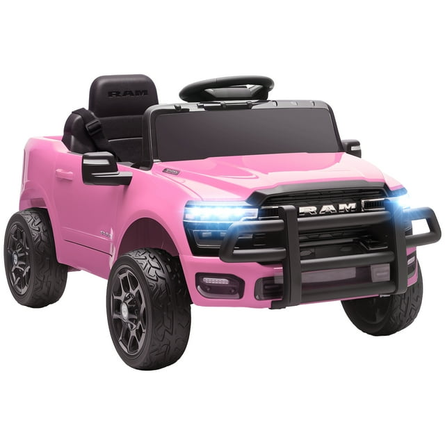 Qaba 12V Licensed Dodge RAM 3500 Electric Ride on Car for 3-5 Years, Pink