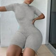 thumbnail image 4 of Skinny Slim Fit Sexy Solid Color Turtleneck Short Sleeve Rompers,Nightclub Wear Fashion Sports Fitness Summer Shorts Bodycon for Women, 4 of 4