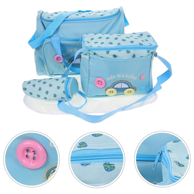 Ensemble de Sacs à Langer en Tissu Oxford Bleu & PVC 4 Pcs avec Matériau Durable Imperméable et Réglable