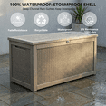 thumbnail image 2 of Decksplore 320 Gallon Extra Large Resin Deck Box, Soft Close Lockable Outdoor Storage, Tan, 2 of 10