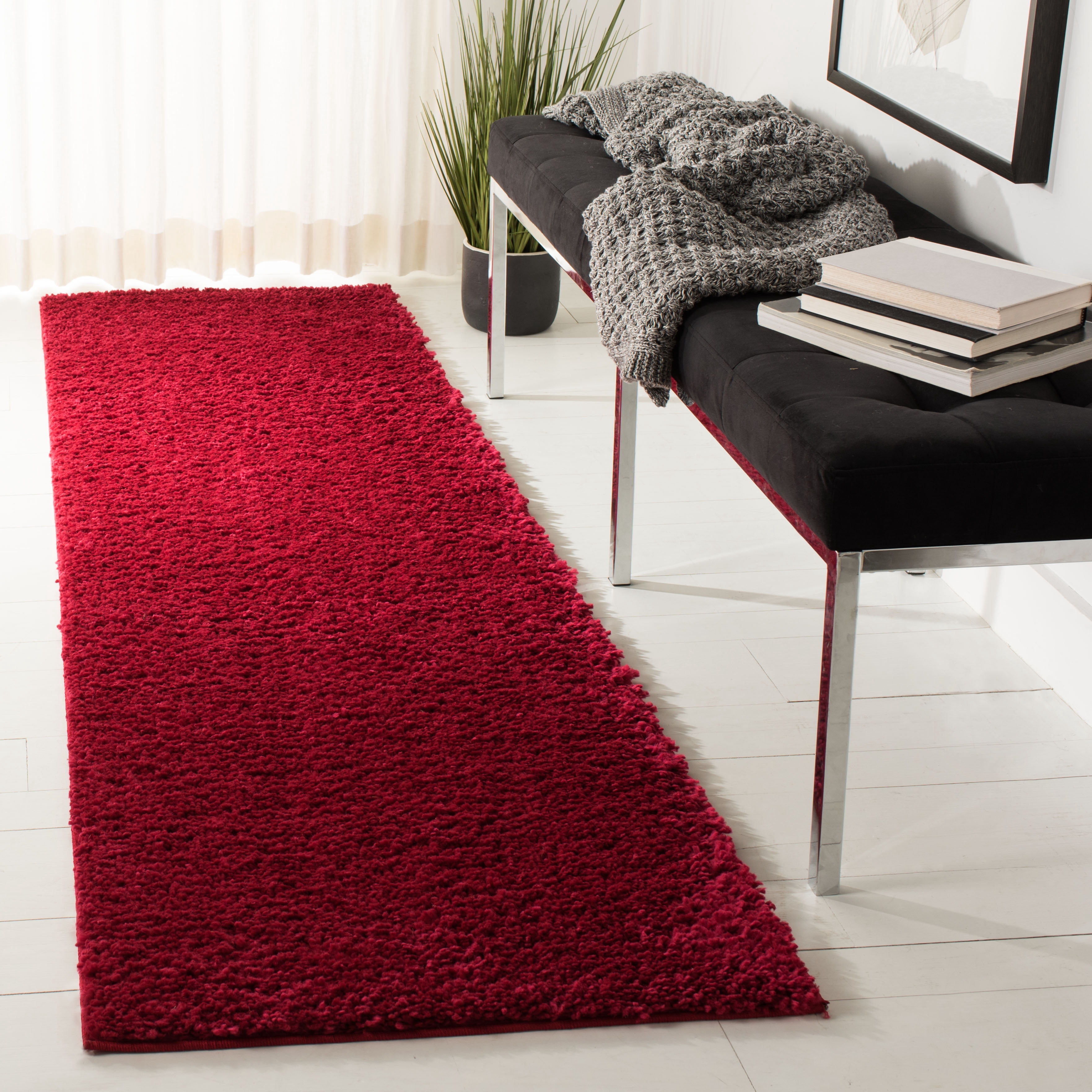 Safavieh August Carlene Solid Plush Shag Runner Rug, Red, 2'3" x 14'