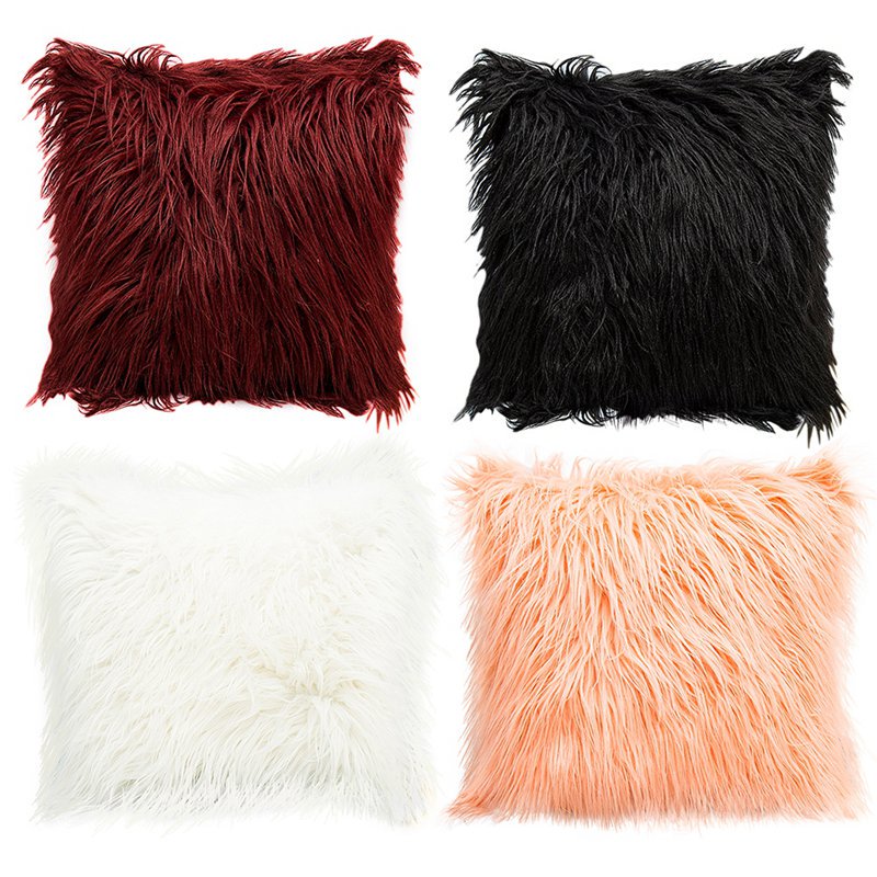 Fluffy Sofa Cushion Cover Plush Square Waist Throw Pillow Case Home