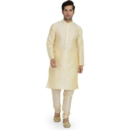 

Royal Kurta Mens Raw Silk Kurta Pyjama Set Gold 42