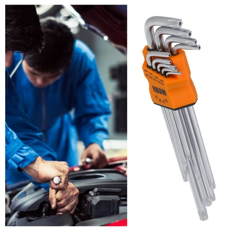 

Juliy 9Pcs/Set Torx Key Set L-Type High Hardness Extra Long Arm Anti-rust Star Keys Wrench for Autos