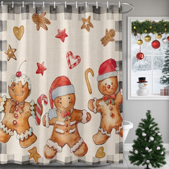 Shower Curtains for Bathroom-36"x72",Christmas Watercolor Cookie Man Waterproof Bath Curtain Grommet Shower Curtain Set with Hooks,