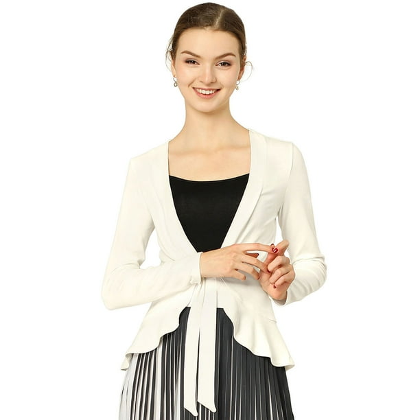 Cardigan Dobladillo Rizado RebeDe Punto Frente De CorbaPaMujeres blanco S