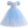 thumbnail image 2 of FYMNSI Girls Princess Halloween Costume Fancy Dress Kids Carnival Christmas Birthday Party Book Week Cosplay Tulle Dress with Accessories 5-7 Years Ocean Blue, 2 of 8