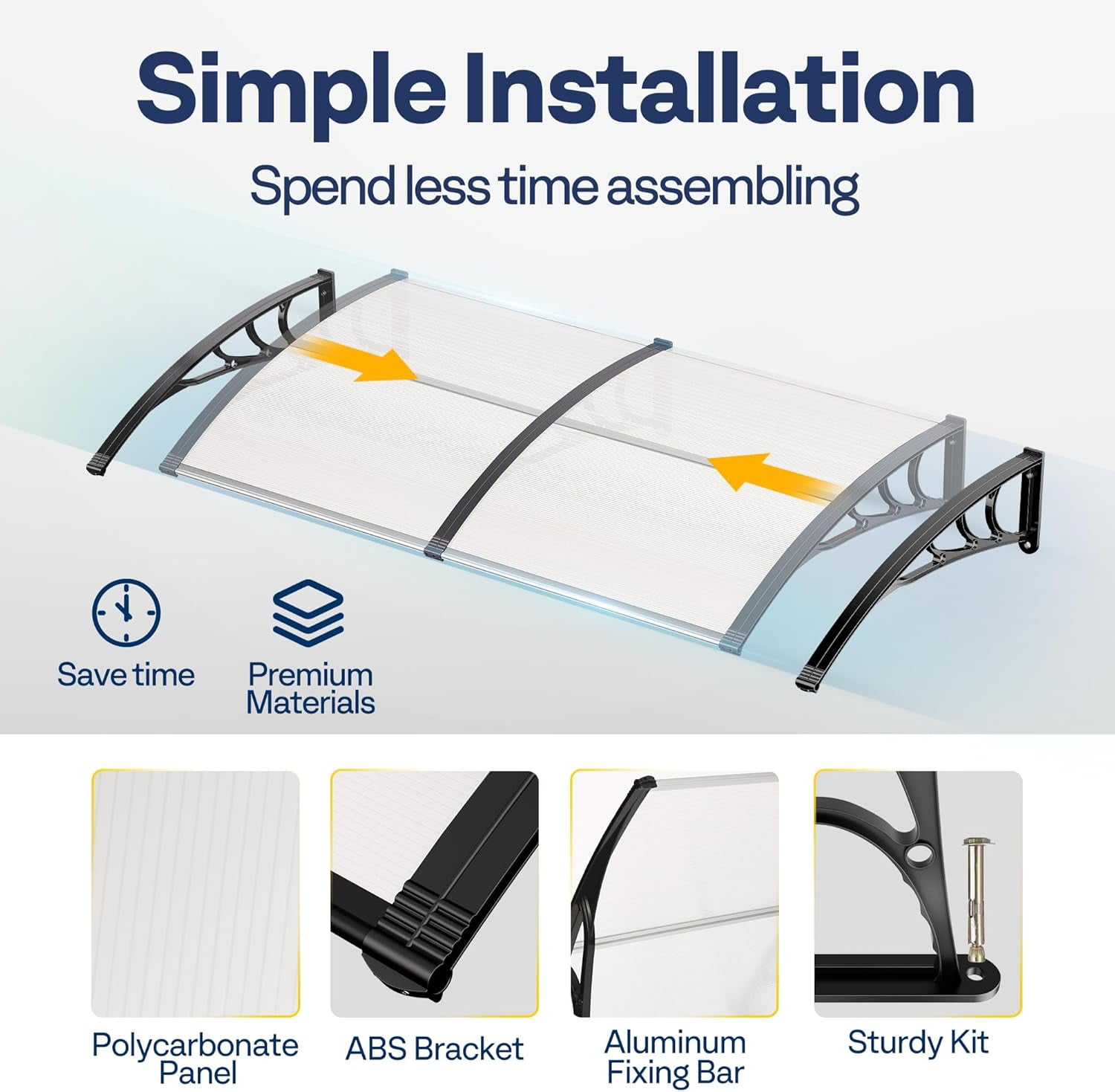 SPECSTAR Polycarbonate Window Door Awning Spliced Canopy Transparent with Black Bracket 40 Inch x 40 Inch