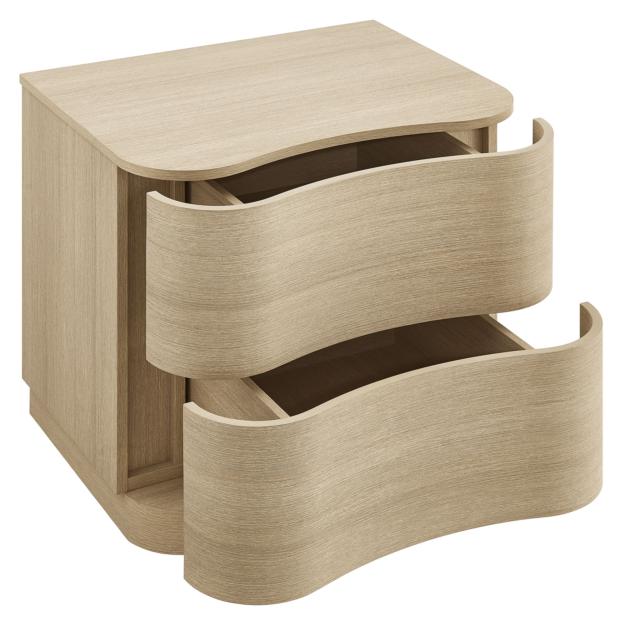 Mirae 2-Drawer Curved Nightstand in Brushed Light Oak