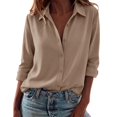 thumbnail image 3 of VJGBEGW Women Dressy Long Sleeve Button Down Shirts Business Casual Outfit Lightweight Blouse Tops Khaki XL, 3 of 5