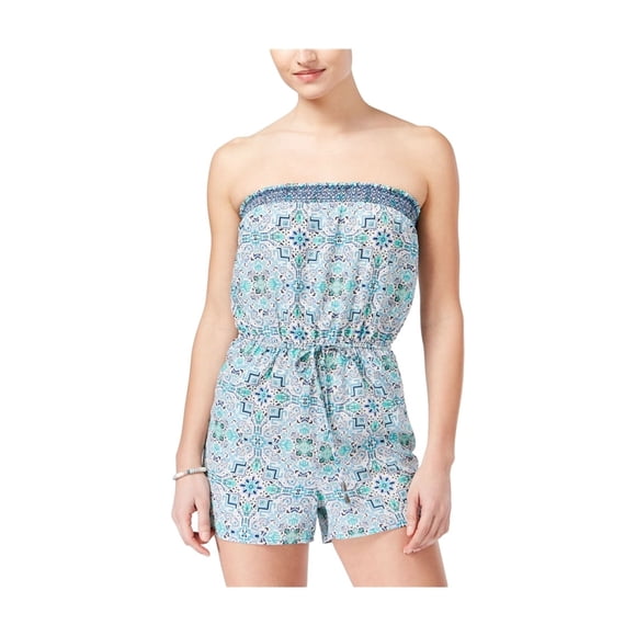 BeBop Womens Smocked Strapless Romper Jumpsuit, Blue, Juniors, Small