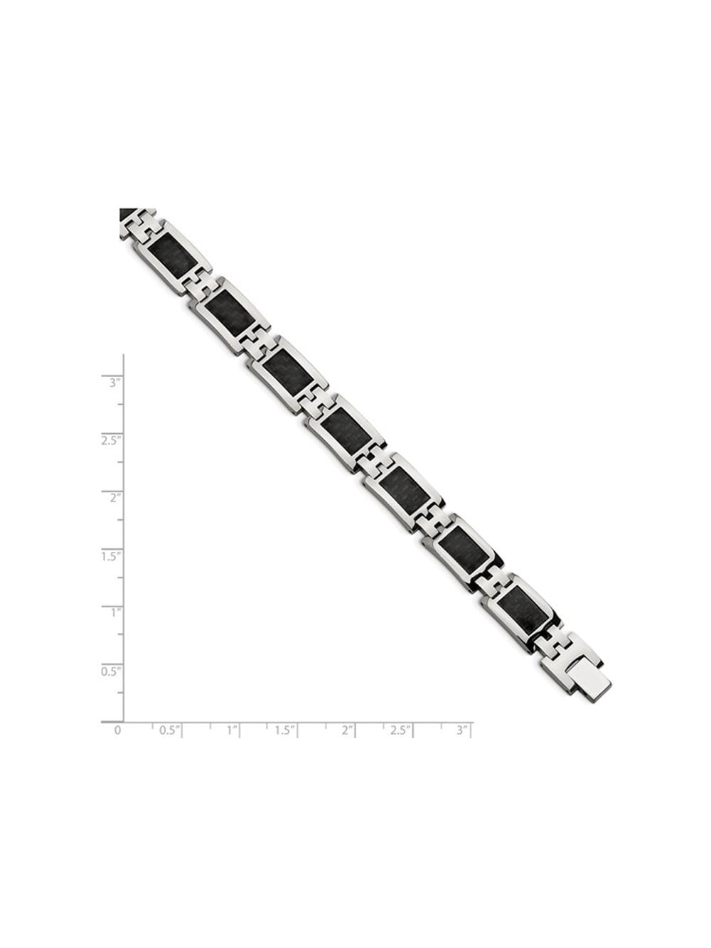 Gem & Harmony Mens Stainless Steel Carbon Fiber Bracelet 9.25 inches for Men