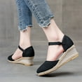 thumbnail image 4 of AXXD Black Wedge Sandals for Women Knitted Round Toe Baotou Cloth Shoes Sandals High Heel Summer Casual, 4 of 6