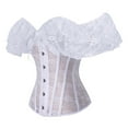 thumbnail image 2 of Feancey Push Up Bustier Tops for Women Lace Off Shoulder Corsets Halloween Vintage Tie Back Waist Cincher Shaperwear Going Out Top White XXL, 2 of 5