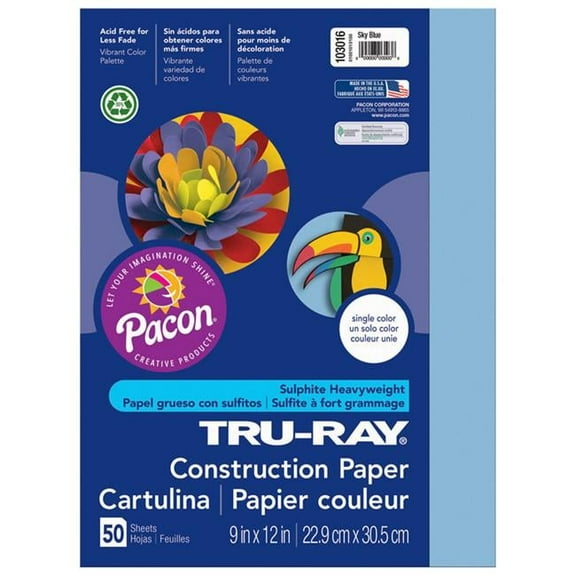 Pacon  9 x 12 in. Tru Ray Sky Blue Construction Paper - 50 Sheets Per Pack - Pack of 10