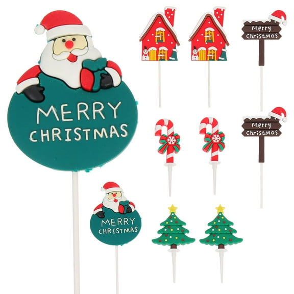 LEORX Christmas Cake Picks Assorted Color Soft Plastic Xmas Party Decor 10Pcs