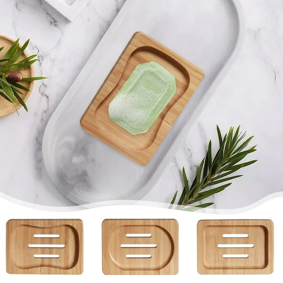 Jabonero de madera natural | Plato de ducha de baño artesanal autodrenante | Mantiene las barras de jabón secas limpias | Diseño ecológico ventilado | 4,72 x 3,34 pulgadas | 1 paquete