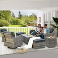 thumbnail image 2 of MEISSALIVVE 7-Piece Outdoor Wicker Patio Furniture Set, Swivel Rocker Chairs, 3-Seat Sofa, Ottomans, and Coffee Table, Gray, 2 of 7