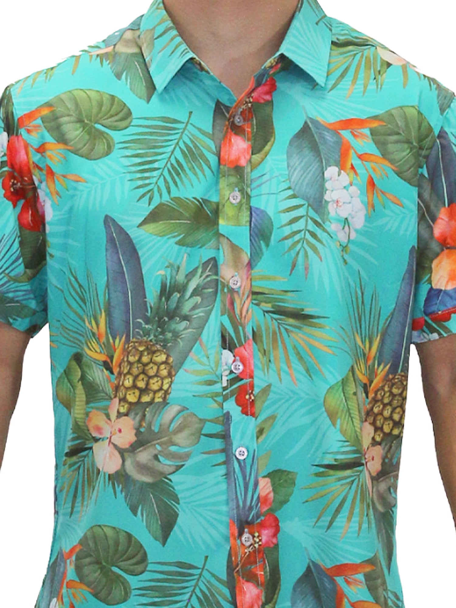 ALOHA SHIRT: HIBISCUS ACCENT-TEAL SMALL