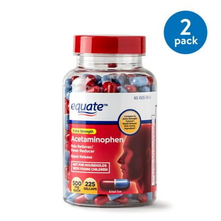 Strength Quick Release (2 Pack) Equate Extra Strength Acetaminophen Rapid Release Gelcaps, 500 mg, 225 Ct ()