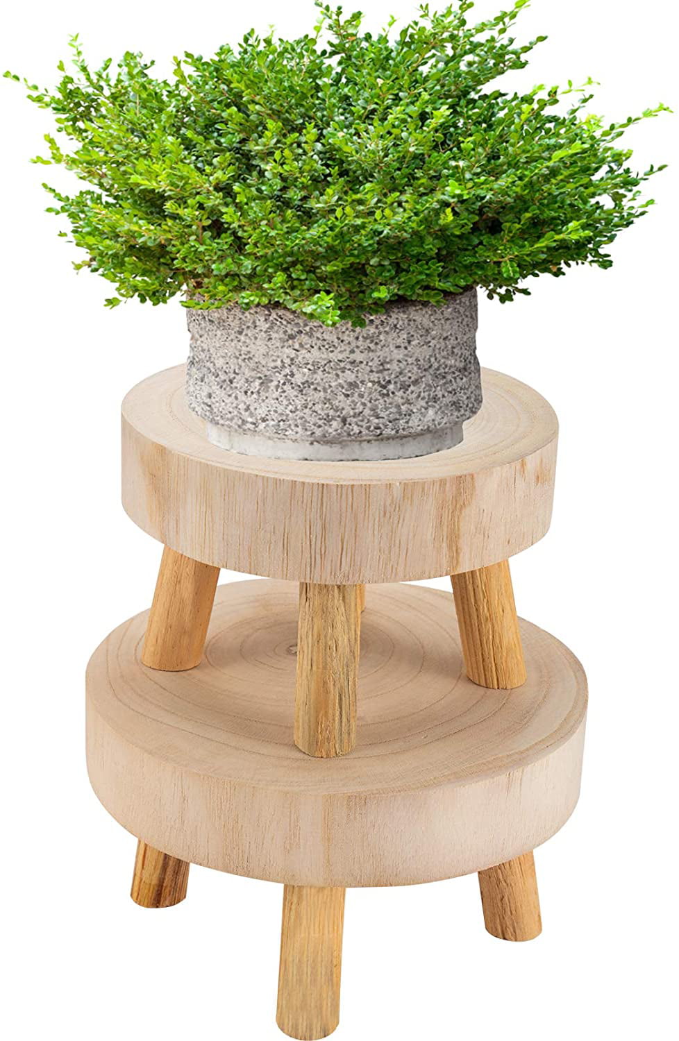 S, M Brown Flower Shelf Bonsai Rack Garden Plant Pot Riser Holder Round Decorative Plant Stand with Wood Grain for Indoor Outdoor Home Patio Decoration Pack of 2 Mini Wooden Stool Display Stand 
