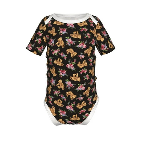 

Junzan Rose Flower Bear Print Short-Sleeve Baby Climbing Clothes Bodysuits for Infant One-Piece for Baby Boys & Girls Baby Clothes Baby Romper with Snap Closure-9M