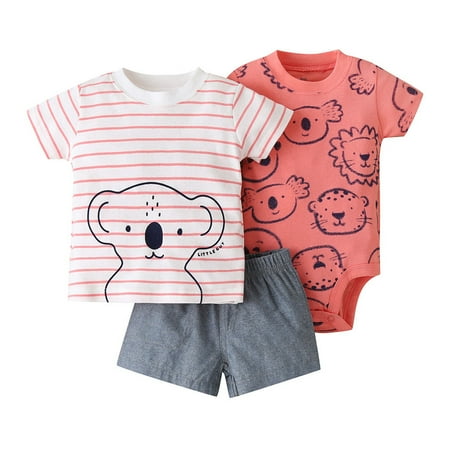

EHTMSAK Newborn Infant Baby Toddler Boy Summer Short Sleeve Outfits Clothing Set Bodysuit and Set Hot Pink 0-2Y 12