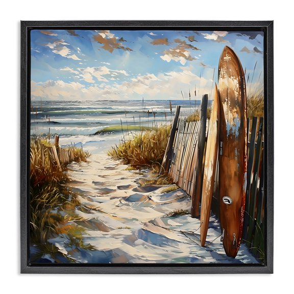 Stupell Industries Tropical Time To Surf Beach Black Floating Frame Canvas Art, 18 x 18, by LSR Design Studio