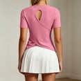 thumbnail image 2 of Rhuody Women Tops Open Back Short Sleeve Tops Loose Fit Athletic Crop Tee Gym Running Yoga Shirt Classic Women'S Clothing Pink, 2 of 6