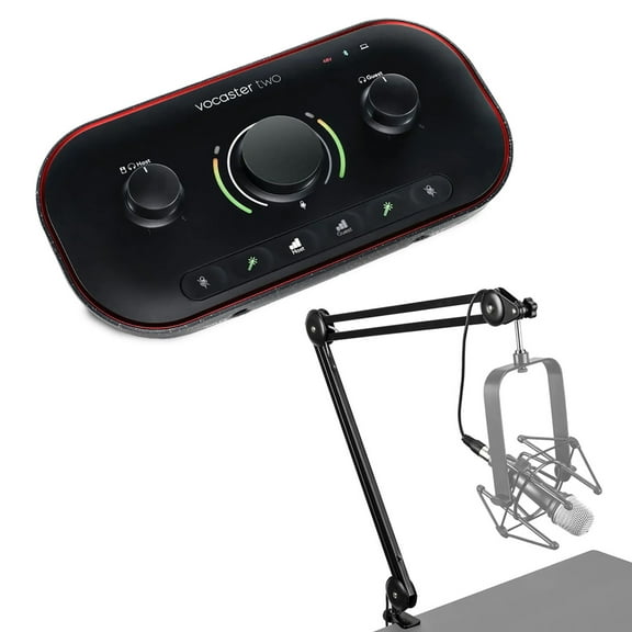 Focusrite Vocaster Two Podcast Interface for Solo Content Creators, Bundle with H&A Broadcast Arm