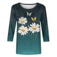 thumbnail image 5 of Plus Size Womens Tops Cute Butterfly Daisy Floral Printed 3/4 Sleeve T Shirts Casual Crewneck Tunic, 5 of 6
