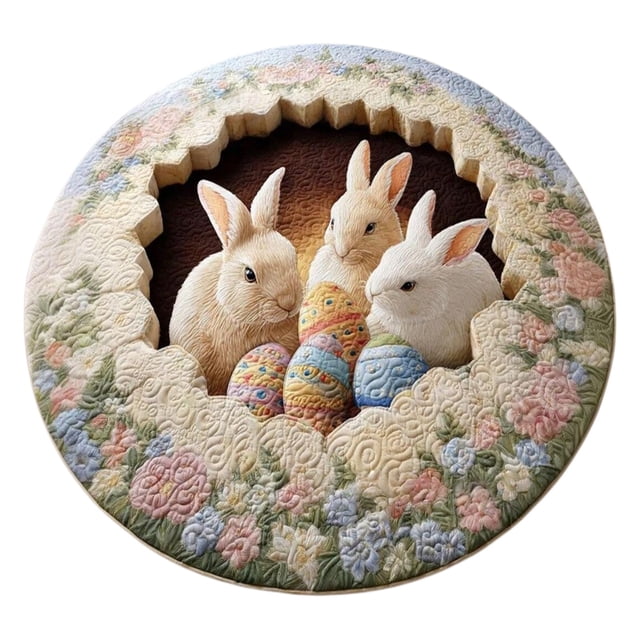 Decorative Area Rug Custom Easter Bunny Round Rug Personalized 3D Effect Easter Day Carpet Non Washable Bunny Area Rug for Living Room Bedroom Birthday Indoor Home Decor Spring Day Rug,Area Rug,Floor