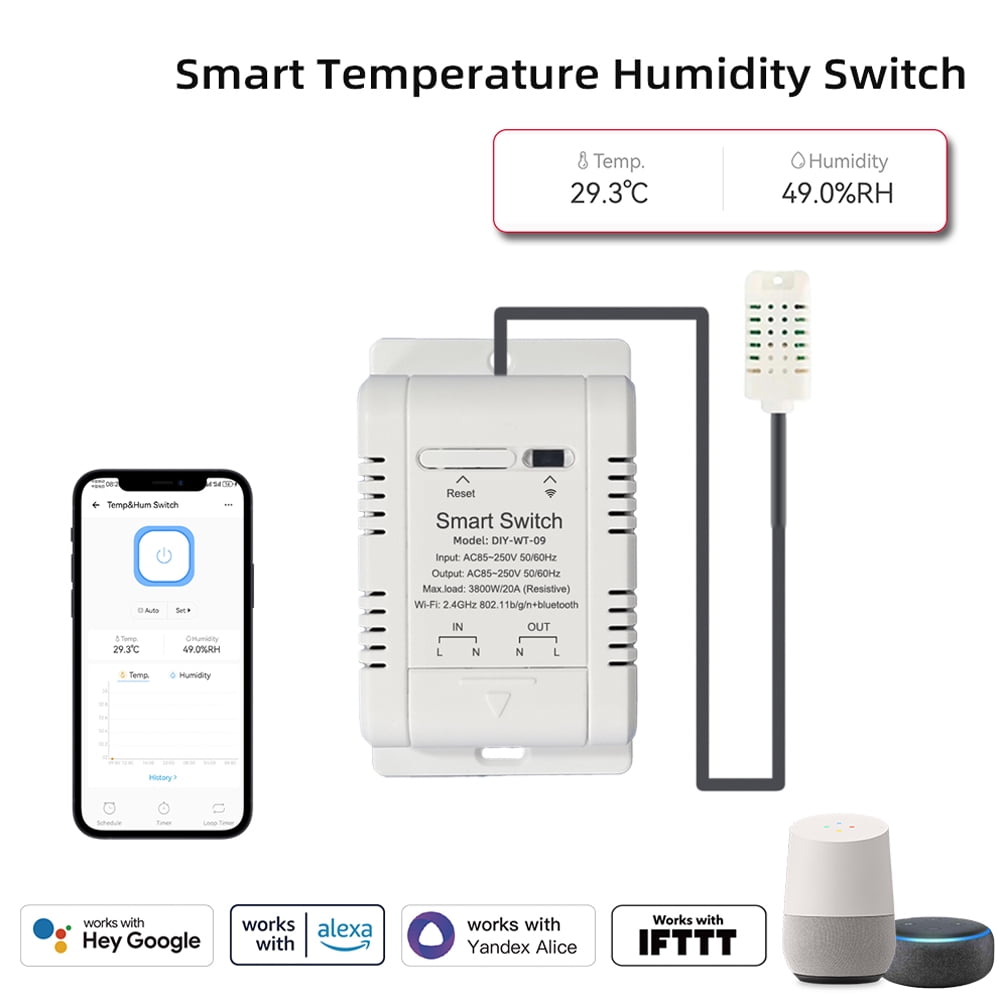 Temperature Ewelink WiFi Temperature Switch Mobilephone APP Control With Data Statistics Support IFTTT Automation Scenarios Function Compatible With  And  Assistant For