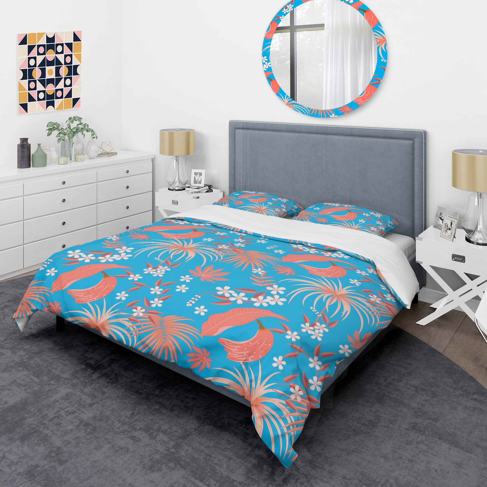 Designart 'Tropical Retro Foliage Coral II' Mid-Century Modern Duvet Cover Set