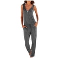 thumbnail image 1 of Fridja Womens Plus Size Solid Color Zip V-neck Cultivate One's Morality Jumpsuit, 1 of 6