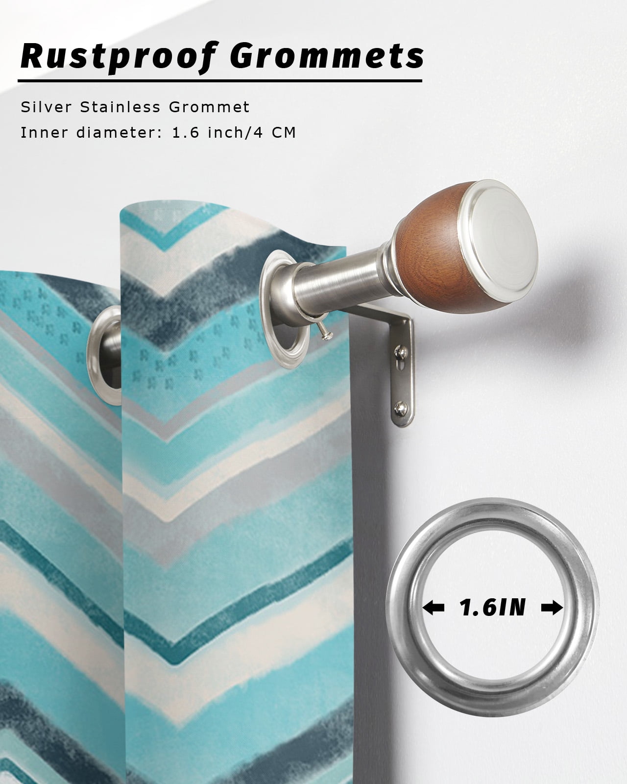 Nordic Turquoise Stripes Outdoor Curtains for Patio, Art Abstract Green Texture Privacy Drapes Grommet Waterproof Outside Curtains for Porch/Cabana/Balcony 54"x 84", 1 Panel