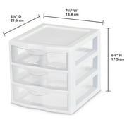 Sterilite ClearView Plastic Small 3 Drawer Organizer - Desktop Storage Unit, White, 6 Pack