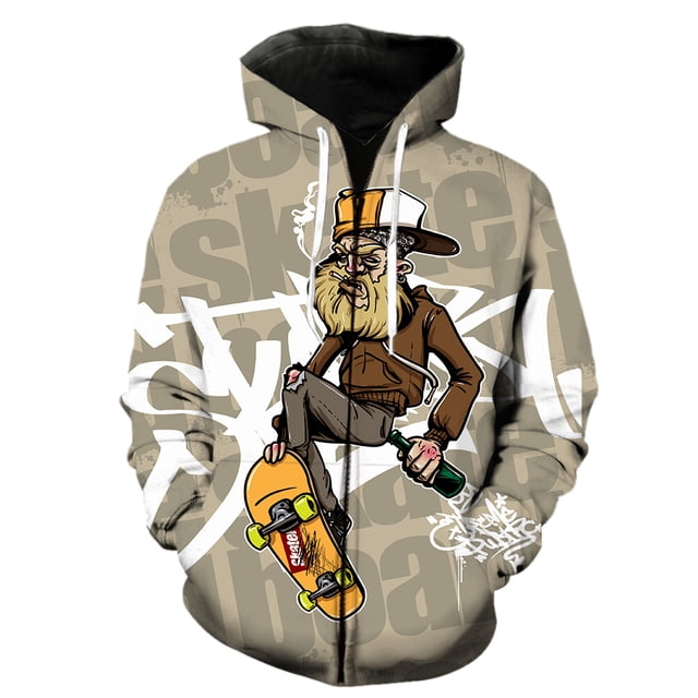 Sudadera con capucha y cremallera para hombre, diseño de monopatín de dibujos animados, talla grande, unisex, genial, gran oferta 2024, moda divertida, hip hop, para adolescentes.