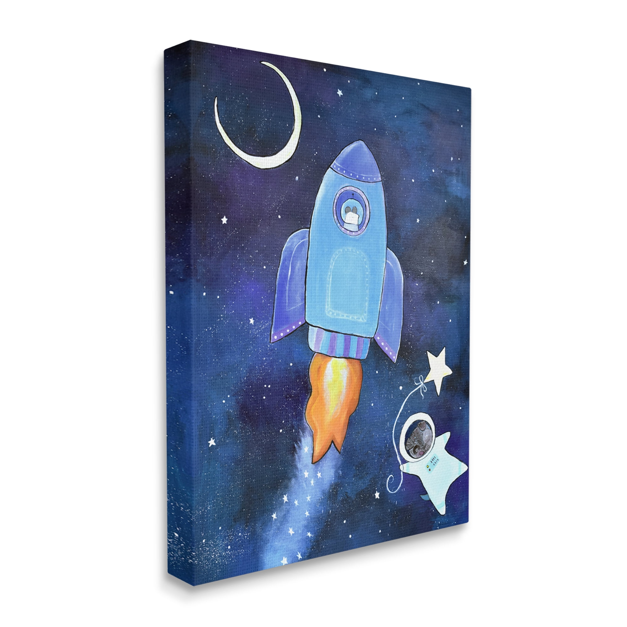 Stupell Industries Animals in Outer Space Rocket Ship Star Balloon Night Sky Graphic Art Gallery Wrapped Canvas Print Wall Art, Design by Andrea Doss