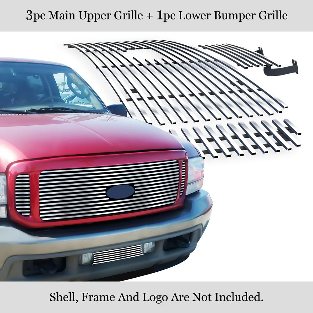 Grille Assembly Compatible with 2006-2007 Ford F-250 Super Duty Horizontal Bar Insert Honeycomb Side Insert Chrome Shell and Insert 