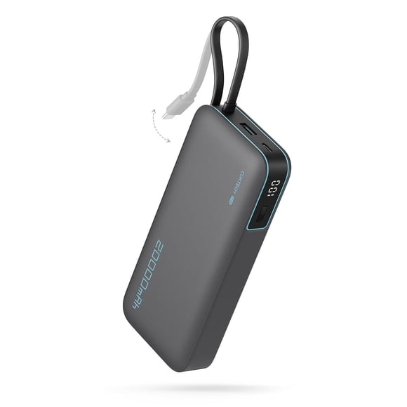 Power Bank CUKTECH 20000 mAh 45 W con cable USB-C para iPhone, color gris