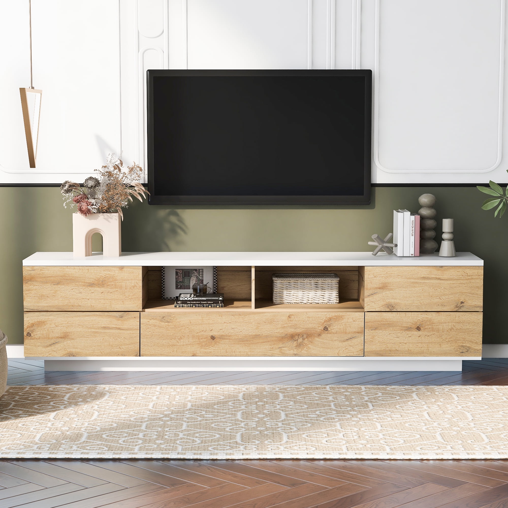 Euroco Modern TV Stand for TVs Up to 80” – Media Console with Concealed Storage, Door Rebound System, and Sleek Minimalist Design